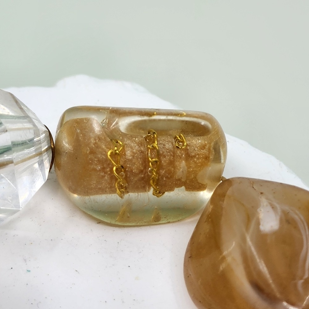 Chunky Amber Tone Clear Translucent Faceted Bead Stretch Bracelet Boho Statement - Picture 3 of 8